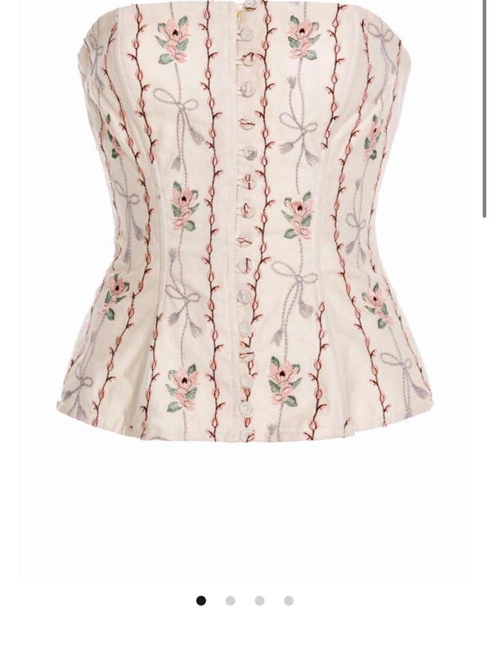 Embroidered Strapless Bustier Top in Cream with Pink Floral Detail